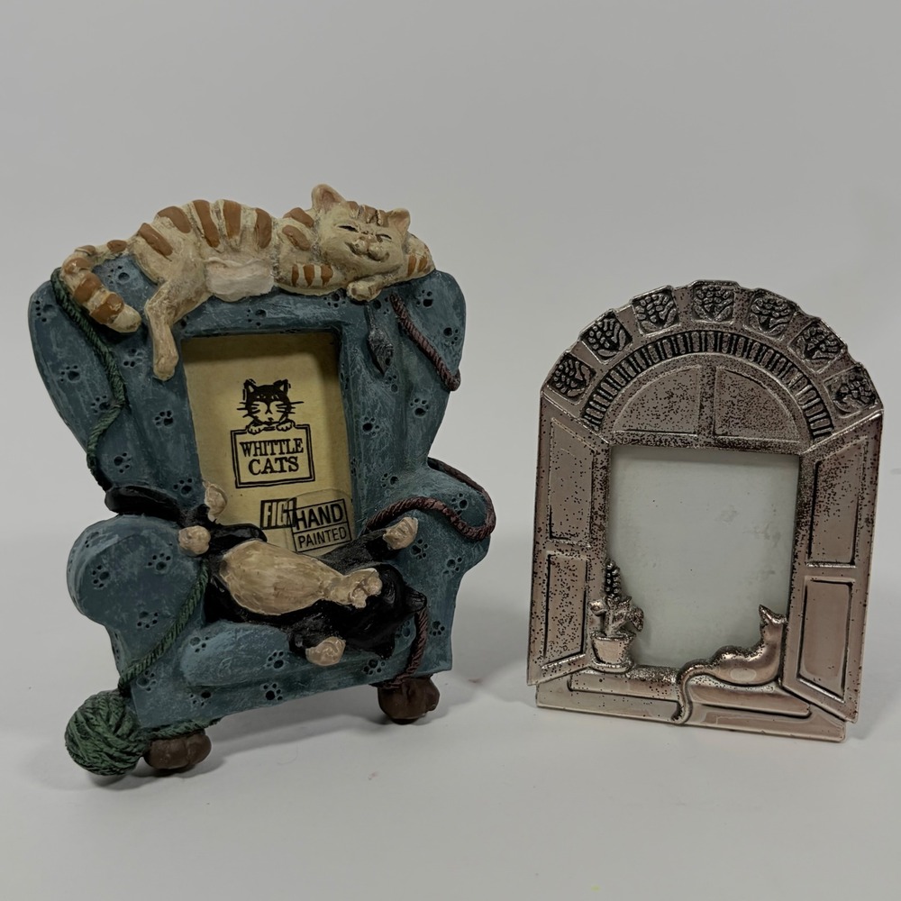 Frame Set Whittle Cats Hand Painted Resin Chair Frame & Silver Tone Cat Window